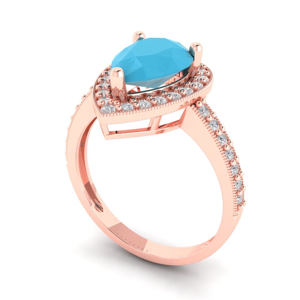 2.36 cttw Simulated Turquoise Hidden Halo Engagement Ring - Solid Gold (Pear Cut,10x7mm)
