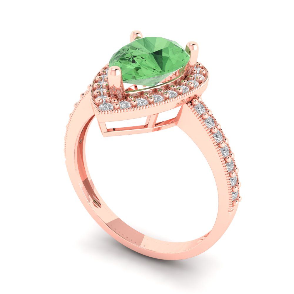 2.36 cttw Zirconia Simulated Green Diamond Hidden Halo Engagement Ring - Solid Gold (VVS1, Pear Cut,10x7mm)
