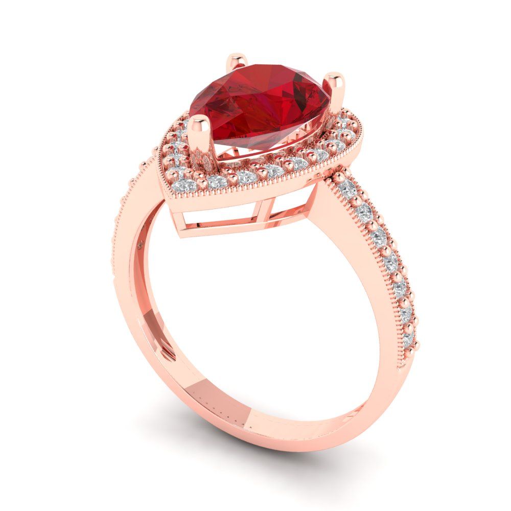 2.36 cttw Simulated Ruby Hidden Halo Engagement Ring - Solid Rose Gold (VVS1, Pear Cut,10x7mm)