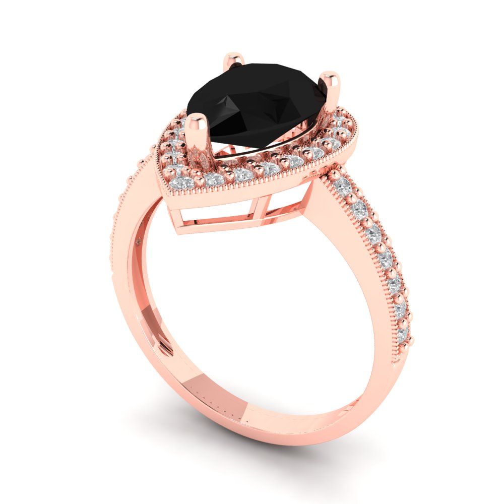 2.36 cttw Natural Onyx Hidden Halo Engagement Ring - Solid Gold (Pear Cut,10x7mm)