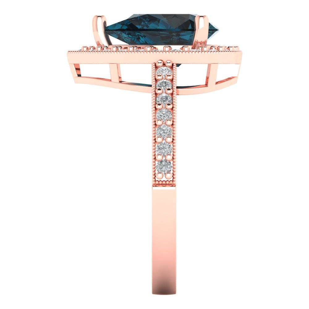 2.36 cttw Natural London Blue Topaz Hidden Halo Engagement Ring - Solid Gold (Pear Cut,10x7mm)