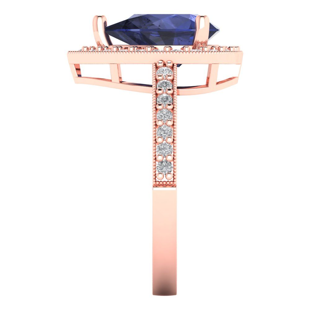 2.36 cttw Simulated Blue Sapphire Hidden Halo Engagement Ring - Solid Gold (Pear Cut,10x7mm)