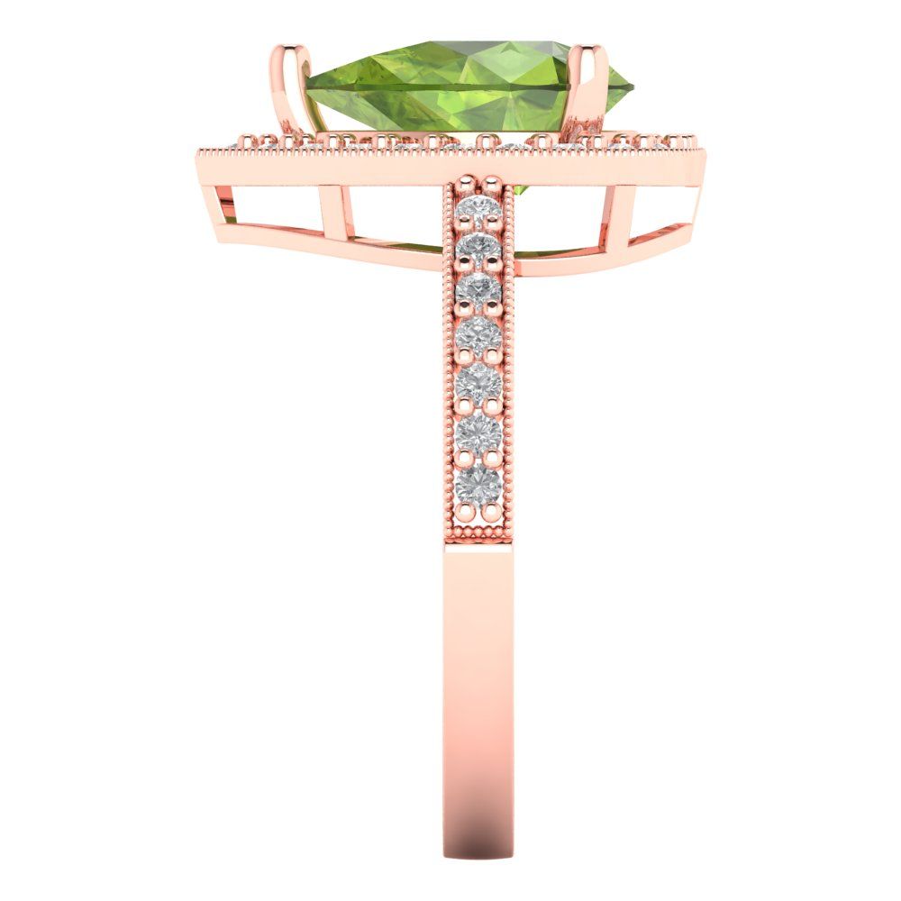 2.36 cttw Natural Peridot Hidden Halo Engagement Ring - Solid Gold (Pear Cut,10x7mm)