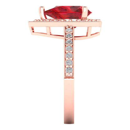 2.36 cttw Simulated Ruby Hidden Halo Engagement Ring - Solid Rose Gold (VVS1, Pear Cut,10x7mm)