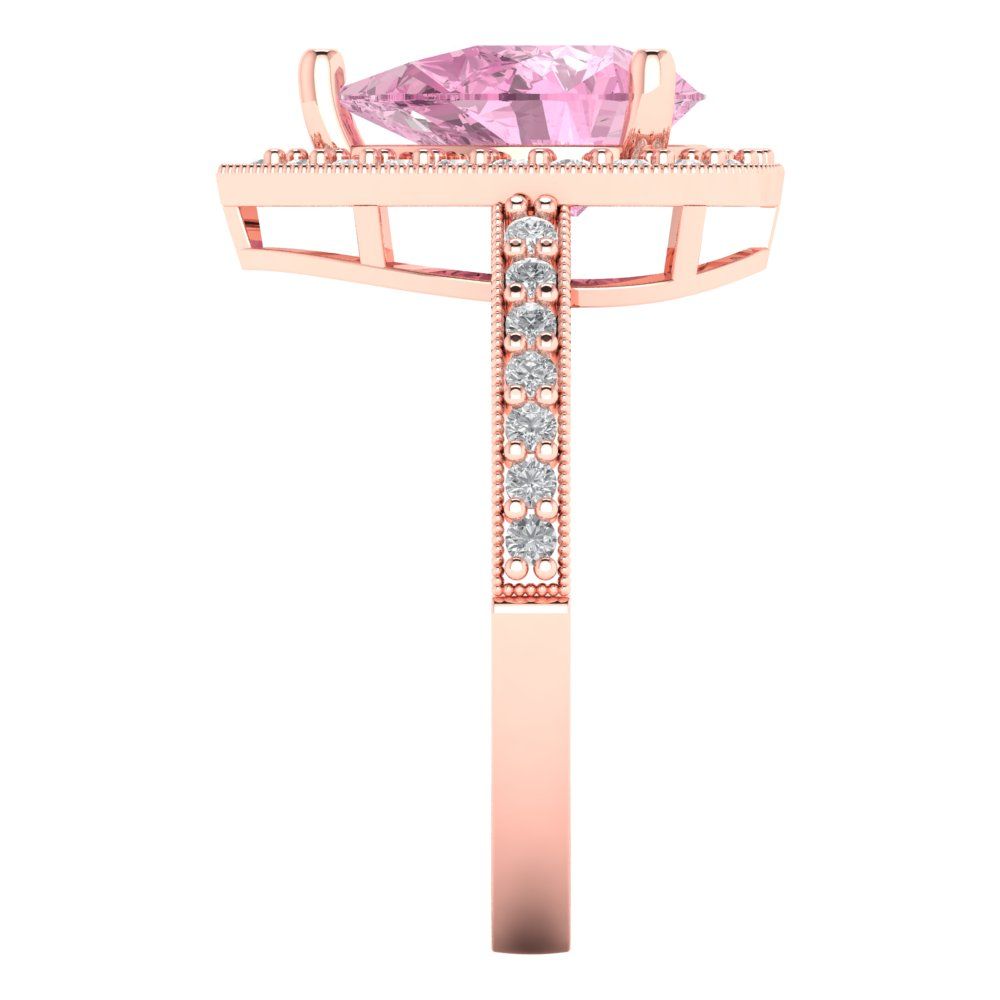 2.36 cttw Zirconia Simulated Pink Diamond Hidden Halo Engagement Ring - Solid Gold (VVS1, Pear Cut,10x7mm)