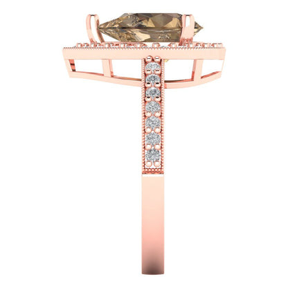 2.36 cttw Zirconia Simulated Champagne Diamond Hidden Halo Engagement Ring - Solid Gold (VVS1, Pear Cut,10x7mm)