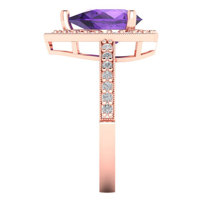 2.36 cttw Natural Amethyst Hidden Halo Engagement Ring - Solid Gold (Pear Cut,10x7mm)