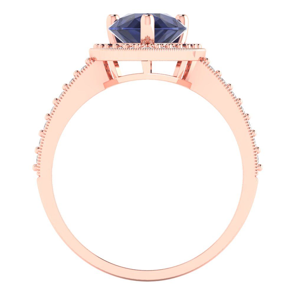 2.36 cttw Simulated Blue Sapphire Hidden Halo Engagement Ring - Solid Gold (Pear Cut,10x7mm)