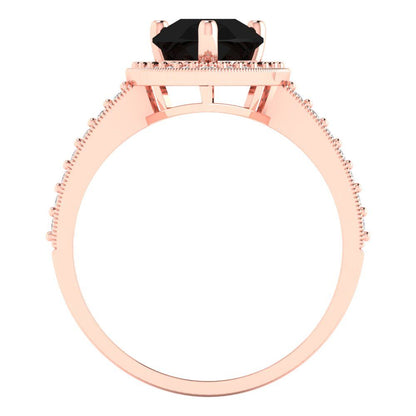 2.36 cttw Natural Onyx Hidden Halo Engagement Ring - Solid Gold (Pear Cut,10x7mm)