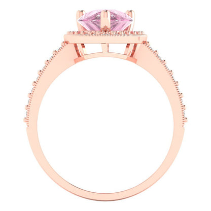 2.36 cttw Zirconia Simulated Pink Diamond Hidden Halo Engagement Ring - Solid Gold (VVS1, Pear Cut,10x7mm)