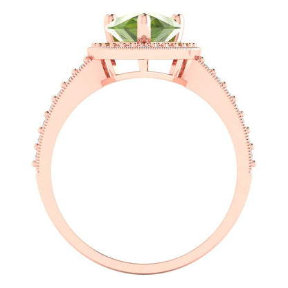 2.36 cttw Natural Peridot Hidden Halo Engagement Ring - Solid Gold (Pear Cut,10x7mm)