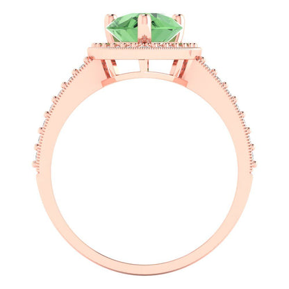 2.36 cttw Zirconia Simulated Green Diamond Hidden Halo Engagement Ring - Solid Gold (VVS1, Pear Cut,10x7mm)