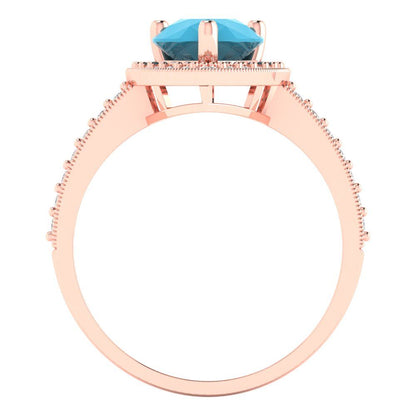 2.36 cttw Simulated Turquoise Hidden Halo Engagement Ring - Solid Gold (Pear Cut,10x7mm)