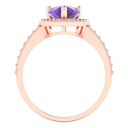 2.36 cttw Natural Amethyst Hidden Halo Engagement Ring - Solid Gold (Pear Cut,10x7mm)