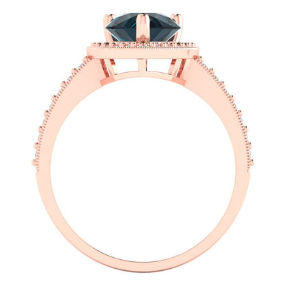 2.36 cttw Natural London Blue Topaz Hidden Halo Engagement Ring - Solid Gold (Pear Cut,10x7mm)