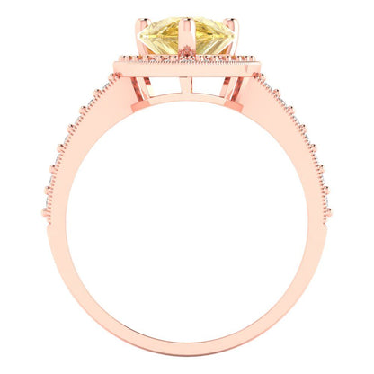 2.36 cttw Zirconia Simulated Yellow Diamond Hidden Halo Engagement Ring - Solid Gold (VVS1, Pear Cut,10x7mm)
