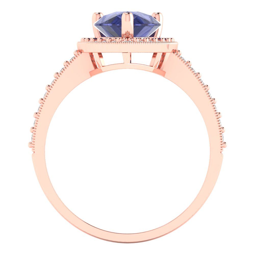 2.36 cttw Simulated Tanzanite Hidden Halo Engagement Ring - Solid Gold (Pear Cut,10x7mm)