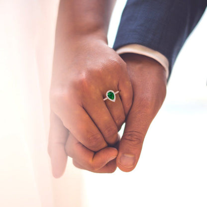 2.36 cttw Simulated Emerald Hidden Halo Engagement Ring - Solid Gold (Pear Cut,10x7mm)