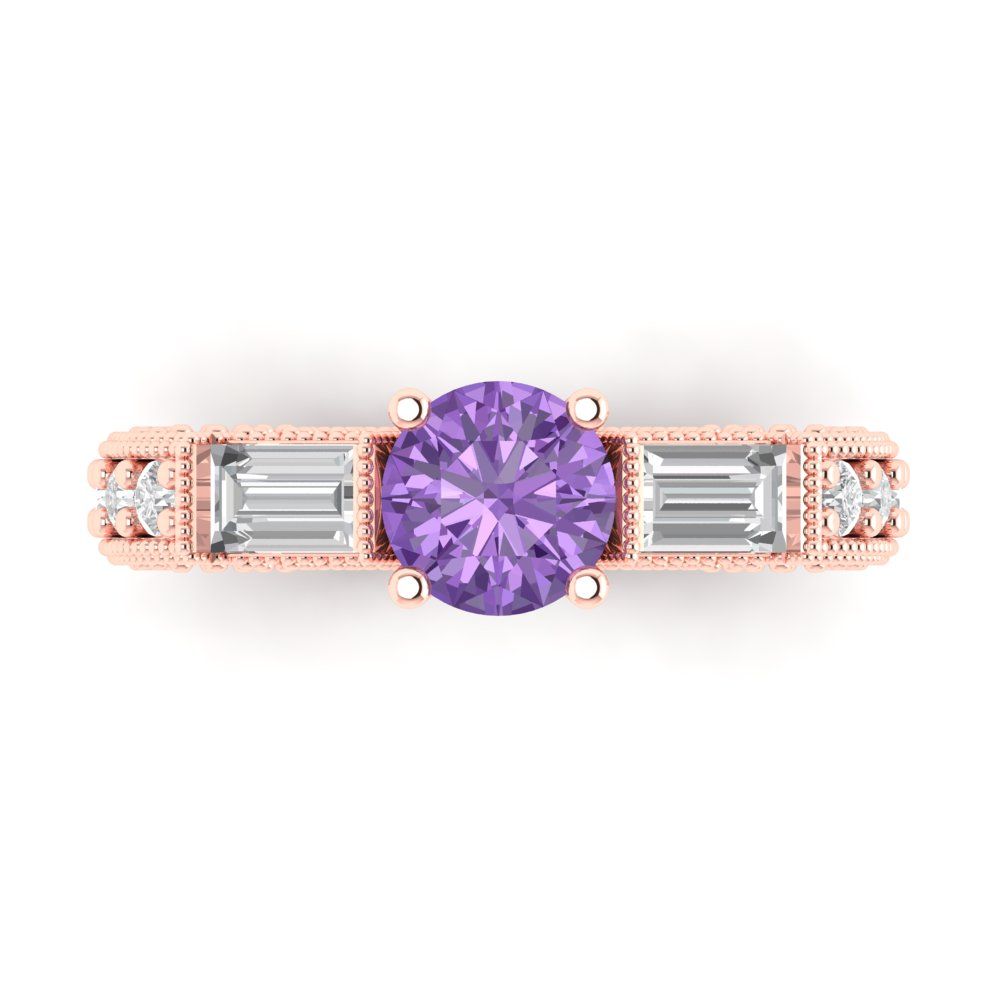 2.33 cttw Simulated Alexandrite Three-Stone Engagement Ring - Solid Rose Gold (VVS1, Round Cut,6.5mm)