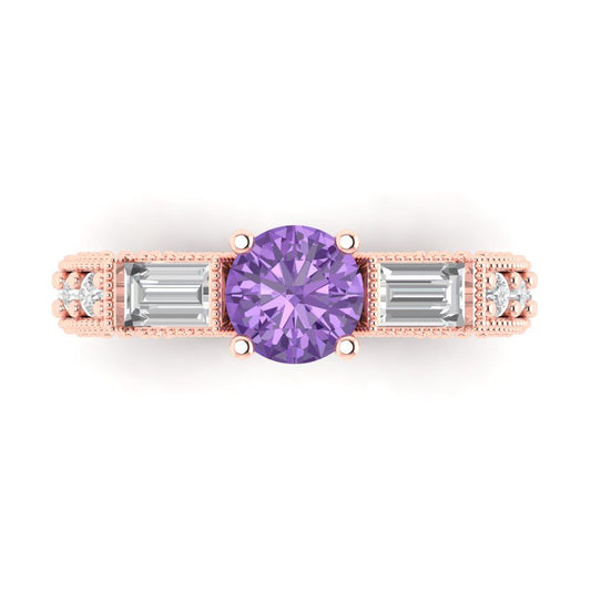 2.33 cttw Simulated Alexandrite Three-Stone Engagement Ring - Solid Rose Gold (VVS1, Round Cut,6.5mm)