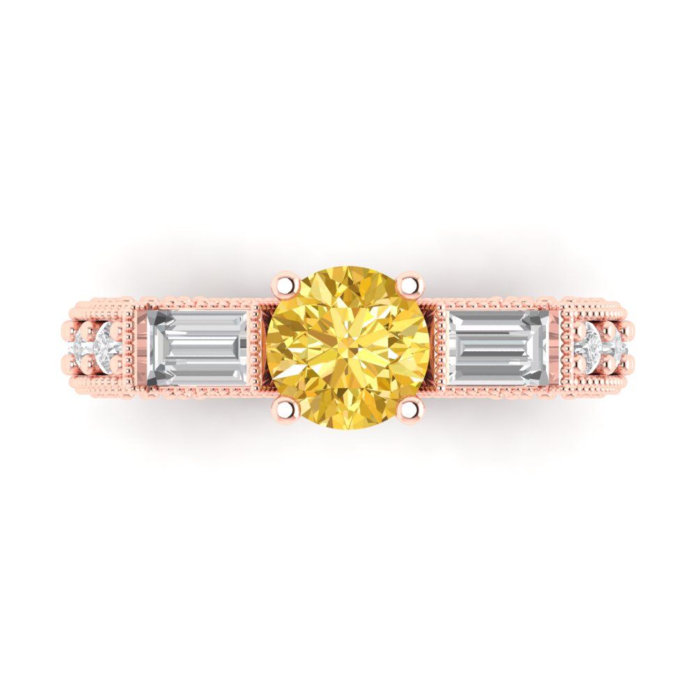 2.33 cttw Natural Citrine Three-Stone Engagement Ring - Solid Rose Gold (VVS1, Round Cut,6.5mm)