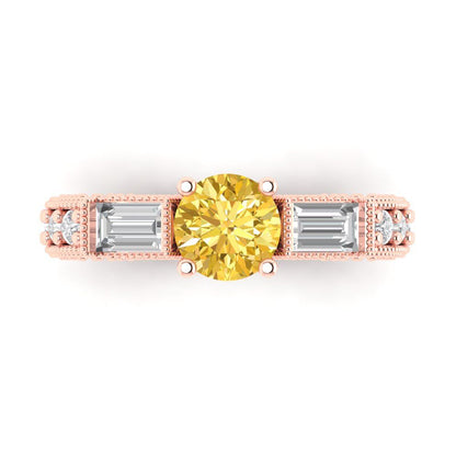 2.33 cttw Natural Citrine Three-Stone Engagement Ring - Solid Rose Gold (VVS1, Round Cut,6.5mm)