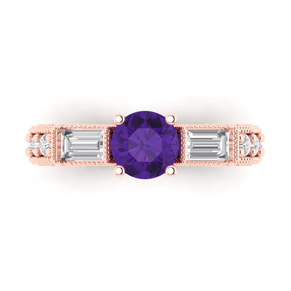 2.33 cttw Natural Amethyst Three-Stone Engagement Ring - Solid Rose Gold (VVS1, Round Cut,6.5mm)