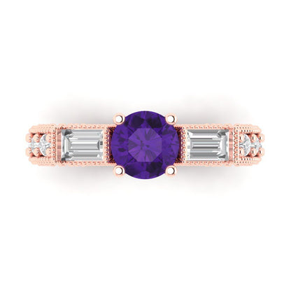 2.33 cttw Natural Amethyst Three-Stone Engagement Ring - Solid Rose Gold (VVS1, Round Cut,6.5mm)