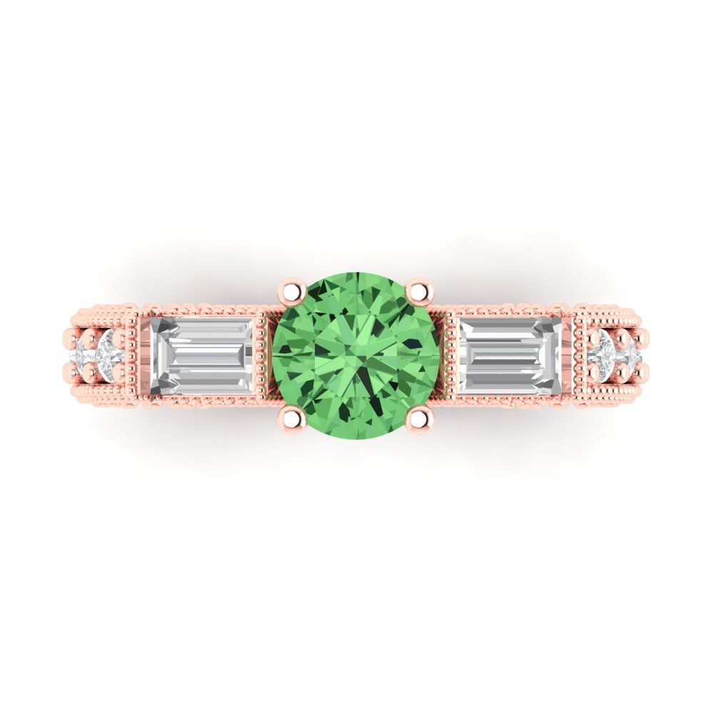 2.33 cttw Zirconia Simulated Green Diamond Three-Stone Engagement Ring - Solid Rose Gold (VVS1, Round Cut,6.5mm)