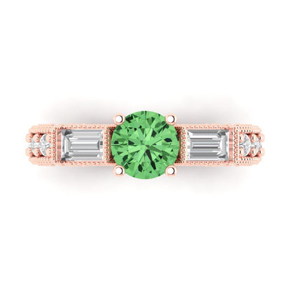 2.33 cttw Zirconia Simulated Green Diamond Three-Stone Engagement Ring - Solid Rose Gold (VVS1, Round Cut,6.5mm)
