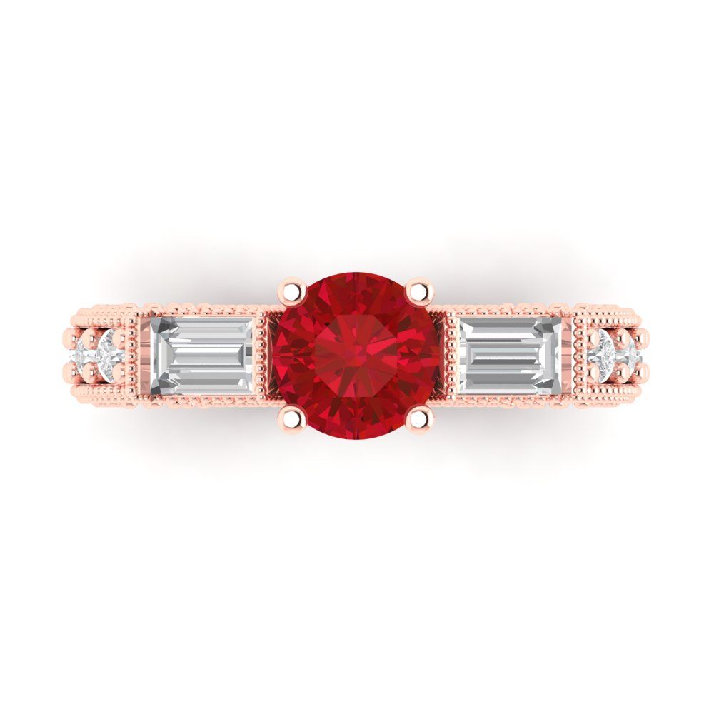 2.33 cttw Simulated Pink Tourmaline Three-Stone Engagement Ring - Solid Rose Gold (VVS1, Round Cut,6.5mm)