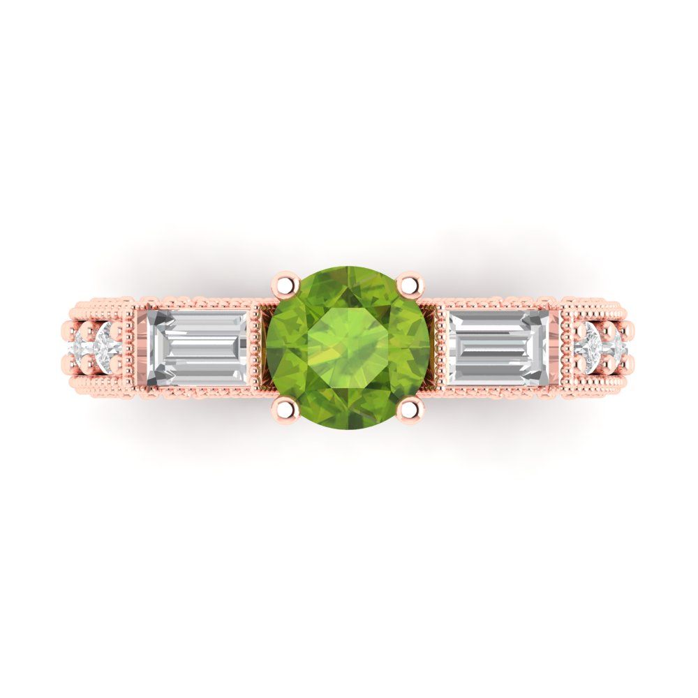 2.33 cttw Natural Peridot Three-Stone Engagement Ring - Solid Rose Gold (VVS1, Round Cut,6.5mm)