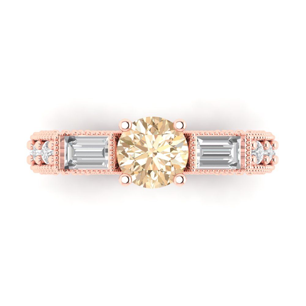 2.33 cttw Natural Morganite Three-Stone Engagement Ring - Solid Rose Gold (VVS1, Round Cut,6.5mm)