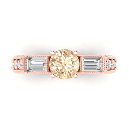 2.33 cttw Natural Morganite Three-Stone Engagement Ring - Solid Rose Gold (VVS1, Round Cut,6.5mm)
