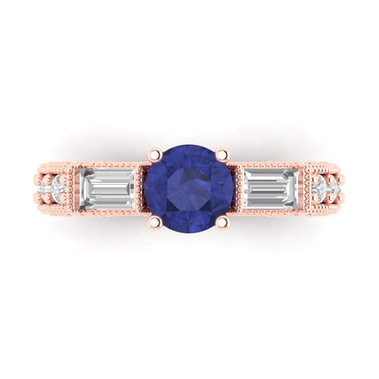 2.33 cttw Simulated Tanzanite Three-Stone Engagement Ring - Solid Gold (Round Cut,6.5mm)