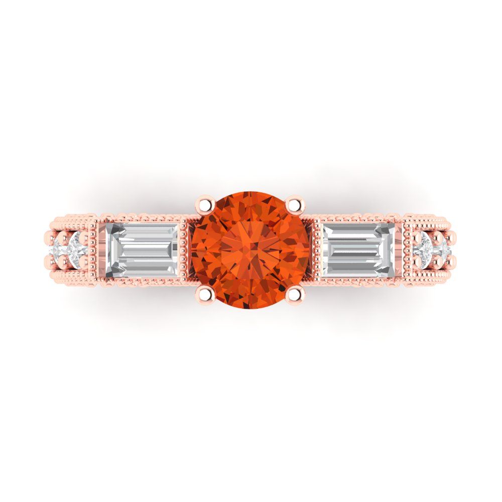 2.33 cttw Zirconia Simulated Red Diamond Three-Stone Engagement Ring - Solid Rose Gold (VVS1, Round Cut,6.5mm)