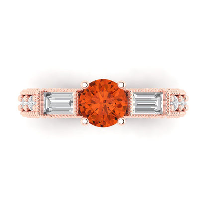 2.33 cttw Zirconia Simulated Red Diamond Three-Stone Engagement Ring - Solid Rose Gold (VVS1, Round Cut,6.5mm)