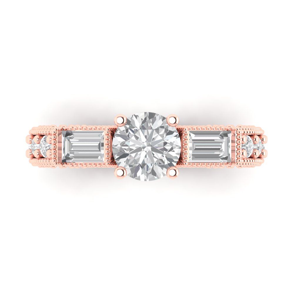 2.33 cttw Moissanite Three-Stone Engagement Ring - Solid Rose Gold (VVS1, Round Cut,6.5mm)