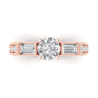 2.33 cttw Moissanite Three-Stone Engagement Ring - Solid Rose Gold (VVS1, Round Cut,6.5mm)