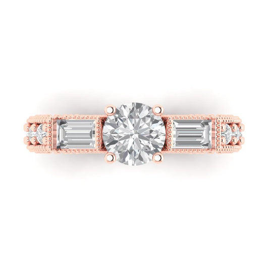 2.33 cttw Moissanite Three-Stone Engagement Ring - Solid Rose Gold (VVS1, Round Cut,6.5mm)
