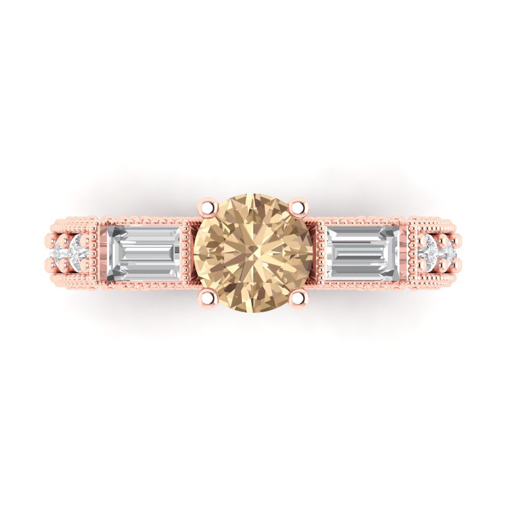 2.33 cttw Yellow Moissanite Three-Stone Engagement Ring - Solid Rose Gold (VVS1, Round Cut,6.5mm)