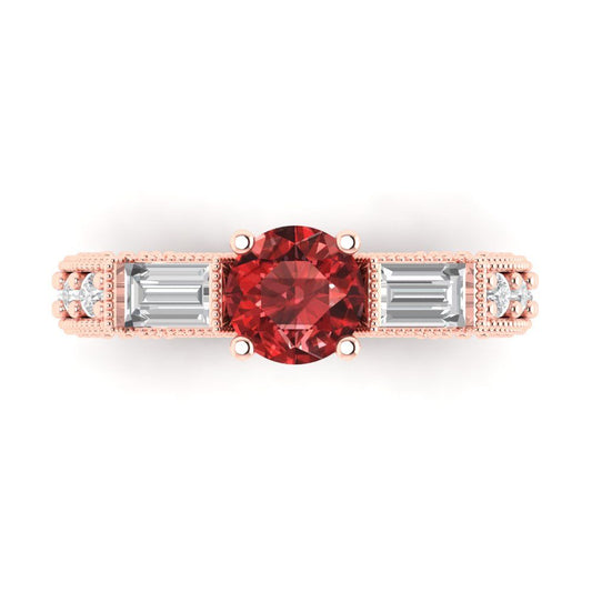 2.33 cttw Natural Garnet Three-Stone Engagement Ring - Solid Rose Gold (VVS1, Round Cut,6.5mm)
