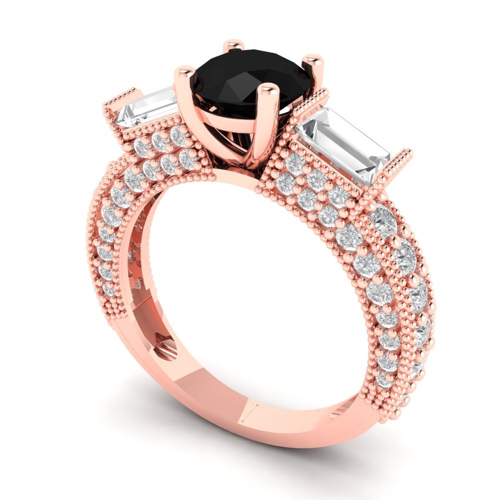 2.33 cttw Natural Onyx Three-Stone Engagement Ring - Solid Gold (Round Cut,6.5mm)