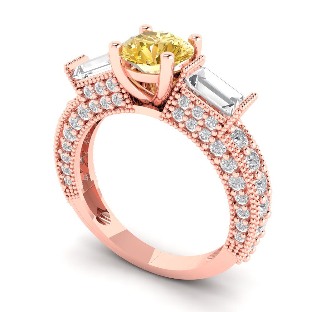 2.33 cttw Natural Citrine Three-Stone Engagement Ring - Solid Rose Gold (VVS1, Round Cut,6.5mm)