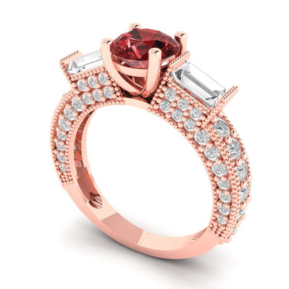 2.33 cttw Natural Garnet Three-Stone Engagement Ring - Solid Gold (Round Cut,6.5mm)