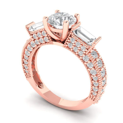 2.33 cttw Moissanite Three-Stone Engagement Ring - Solid Rose Gold (VVS1, Round Cut,6.5mm)