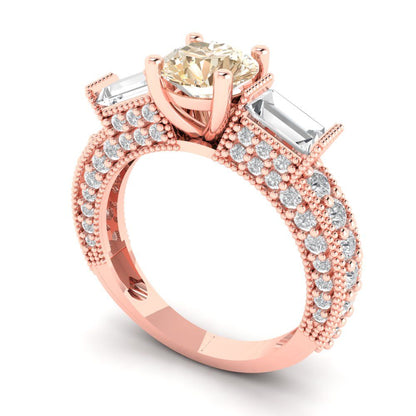 2.33 cttw Natural Morganite Three-Stone Engagement Ring - Solid Rose Gold (VVS1, Round Cut,6.5mm)
