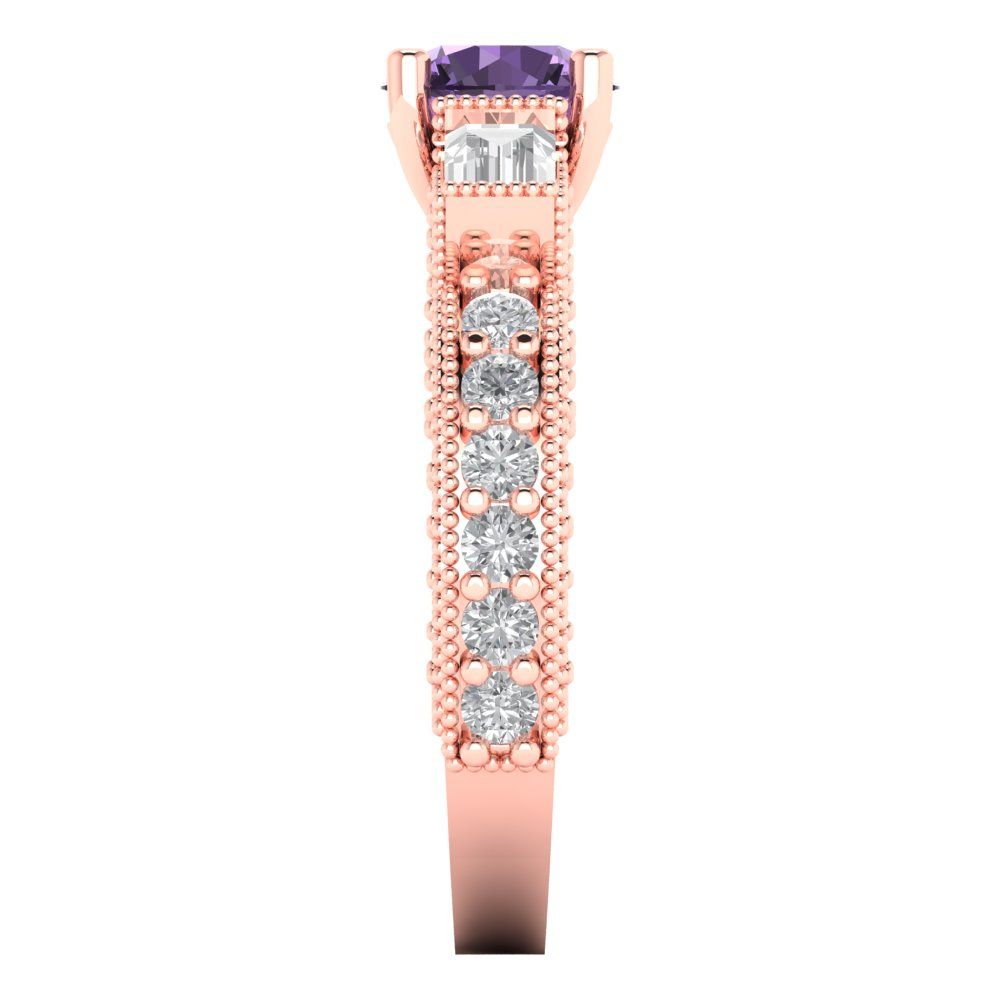 2.33 cttw Simulated Alexandrite Three-Stone Engagement Ring - Solid Rose Gold (VVS1, Round Cut,6.5mm)