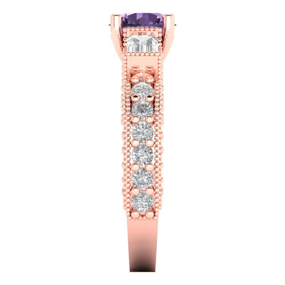 2.33 cttw Simulated Alexandrite Three-Stone Engagement Ring - Solid Rose Gold (VVS1, Round Cut,6.5mm)