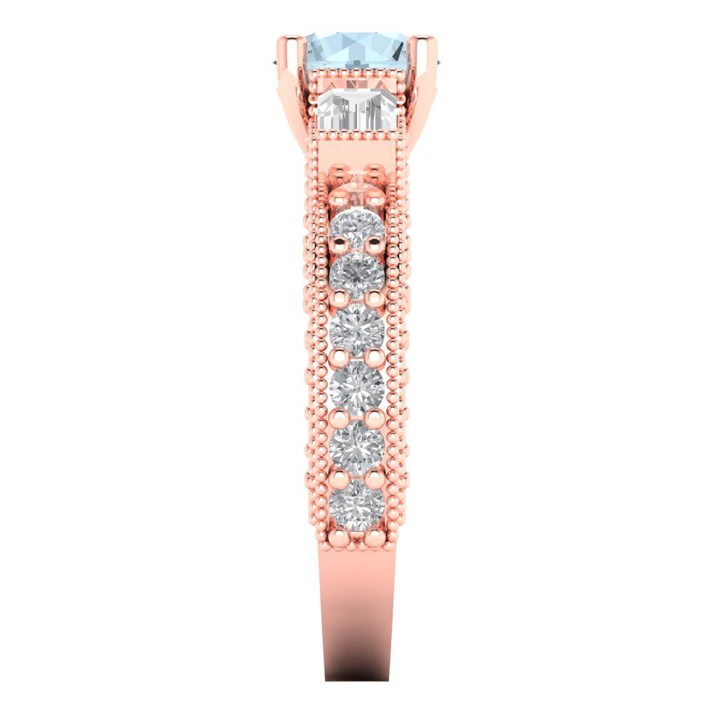 2.33 cttw Zirconia Simulated Blue Diamond Three-Stone Engagement Ring - Solid Rose Gold (VVS1, Round Cut,6.5mm)